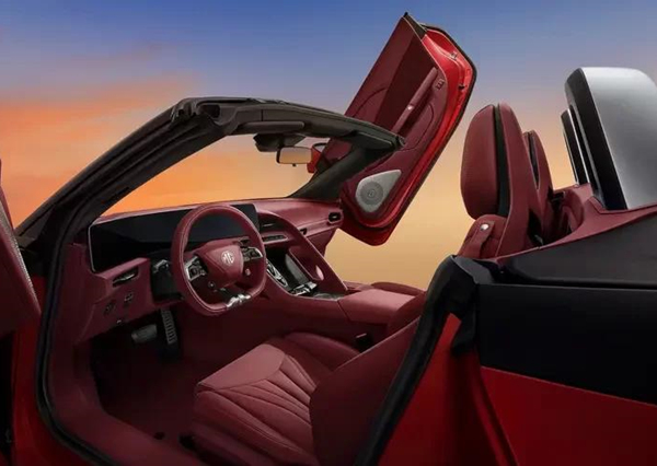 MG Cyberster interior features a wrap-around cabin/Y-shaped sport seats