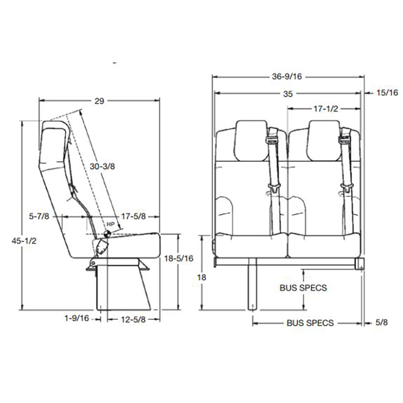 Shuttle Bus Seat  size