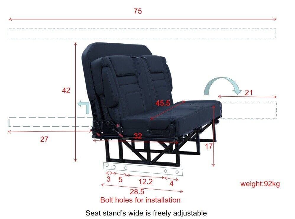 Van Seat Bed Size